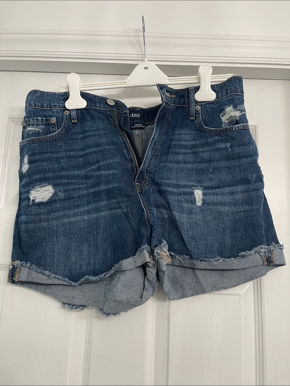 Distressed Dark Blue Denim Shorts for Women